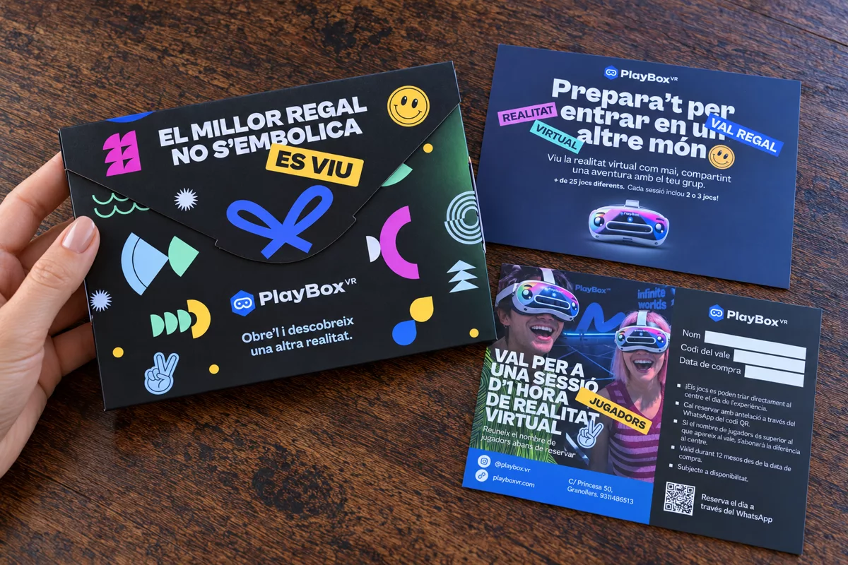 Sobre y vale regalo impreso de PlayBox VR